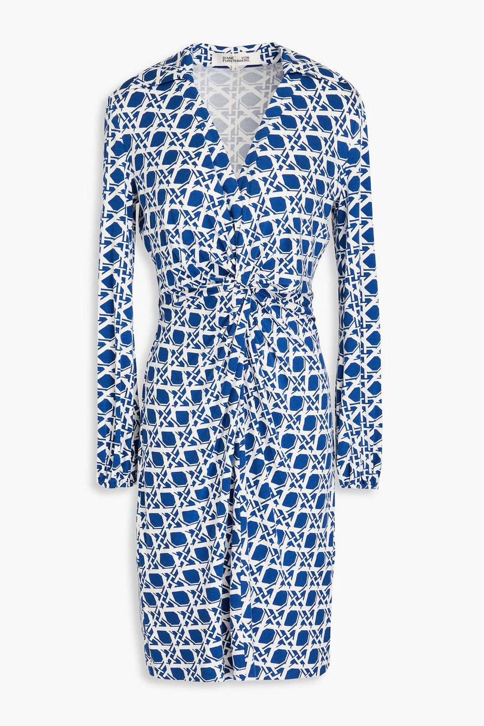 Diane Von Furstenberg Chuck Twisted Printed Jersey Mini Dress In Blue
