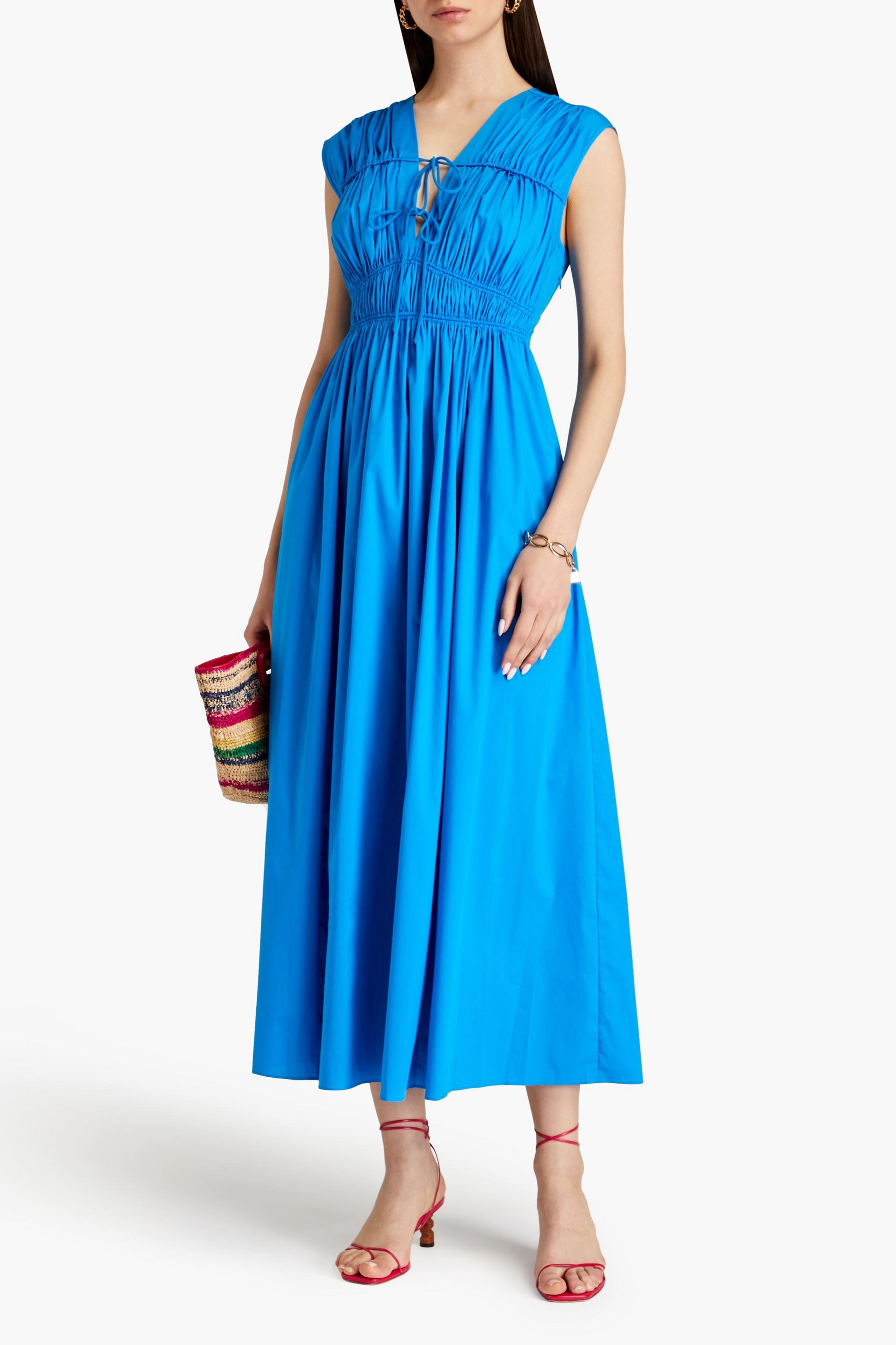 Diane von Furstenberg Gillian gathered cotton-blend poplin midi dress