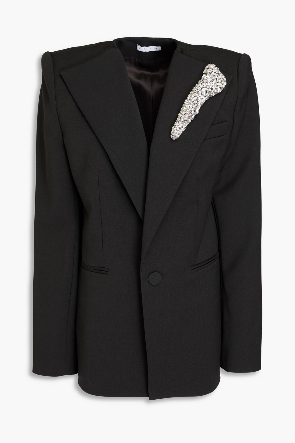 Shop Area Double-breasted Crystal-embellished Wool-blend Blazer In Charcoal