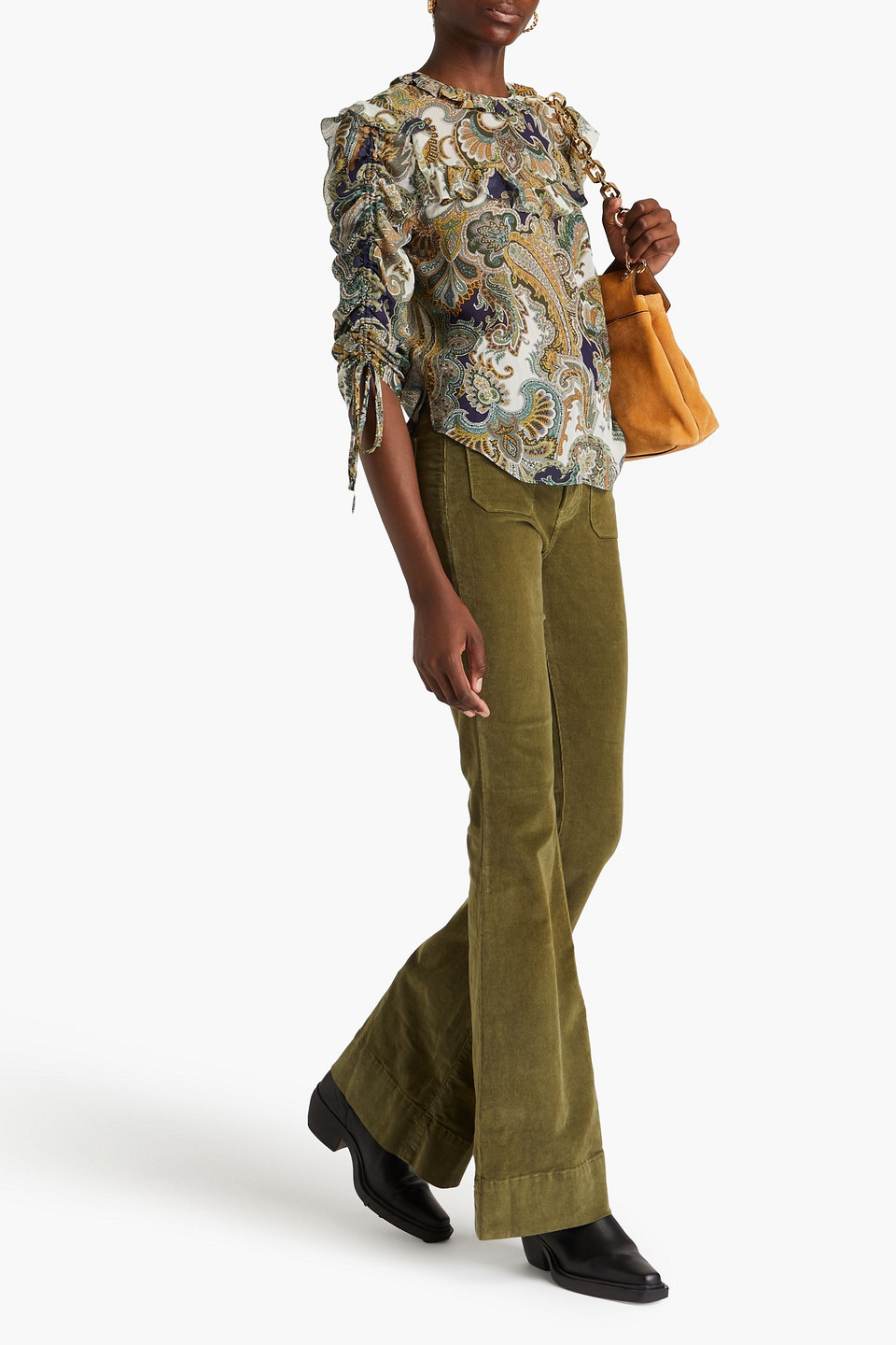 VERONICA BEARD HOWELL RUFFLED PAISLEY-PRINT SILK-GEORGETTE BLOUSE