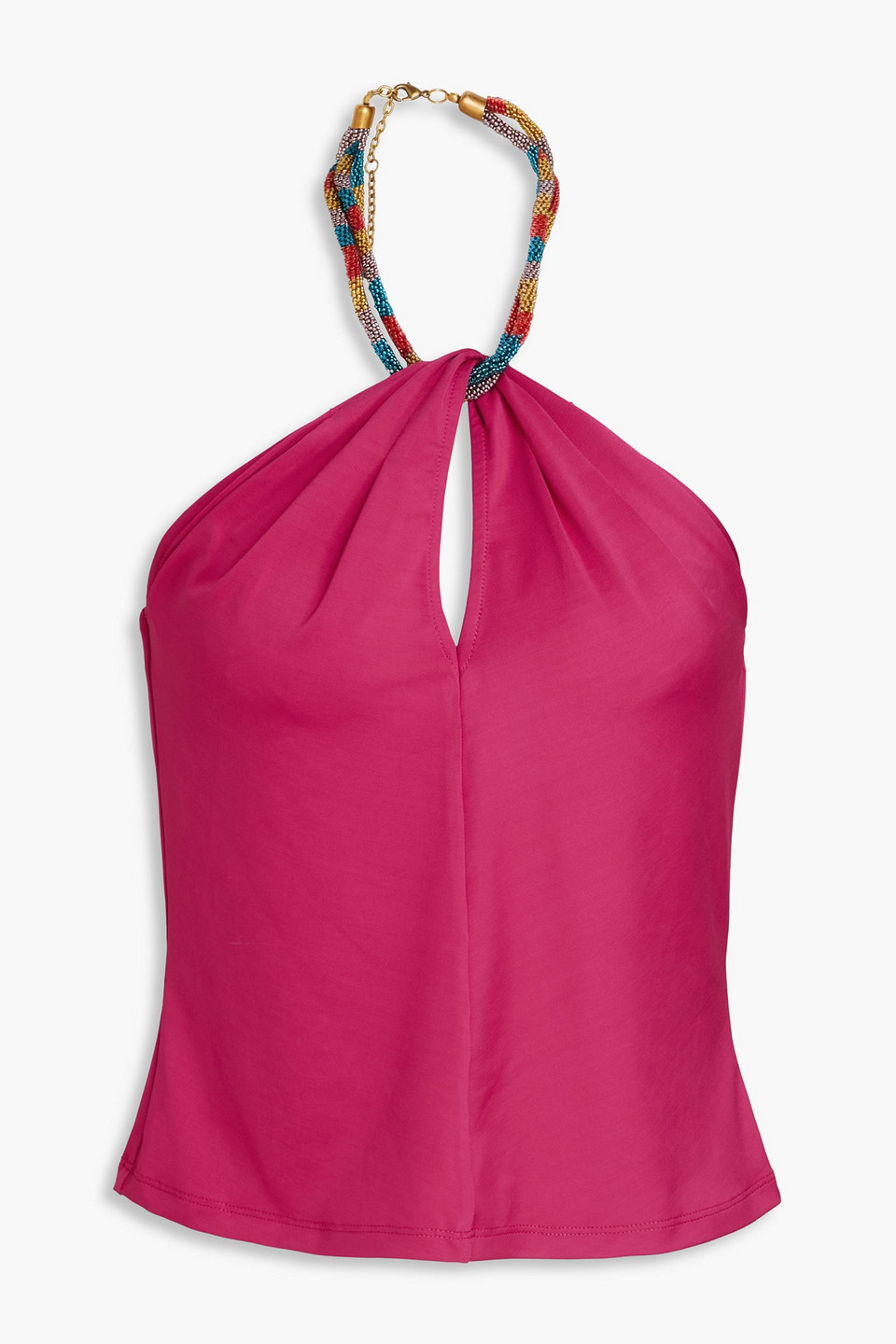 VERONICA BEARD AKEEVA CUTOUT EMBELLISHED JERSEY HALTERNECK TOP
