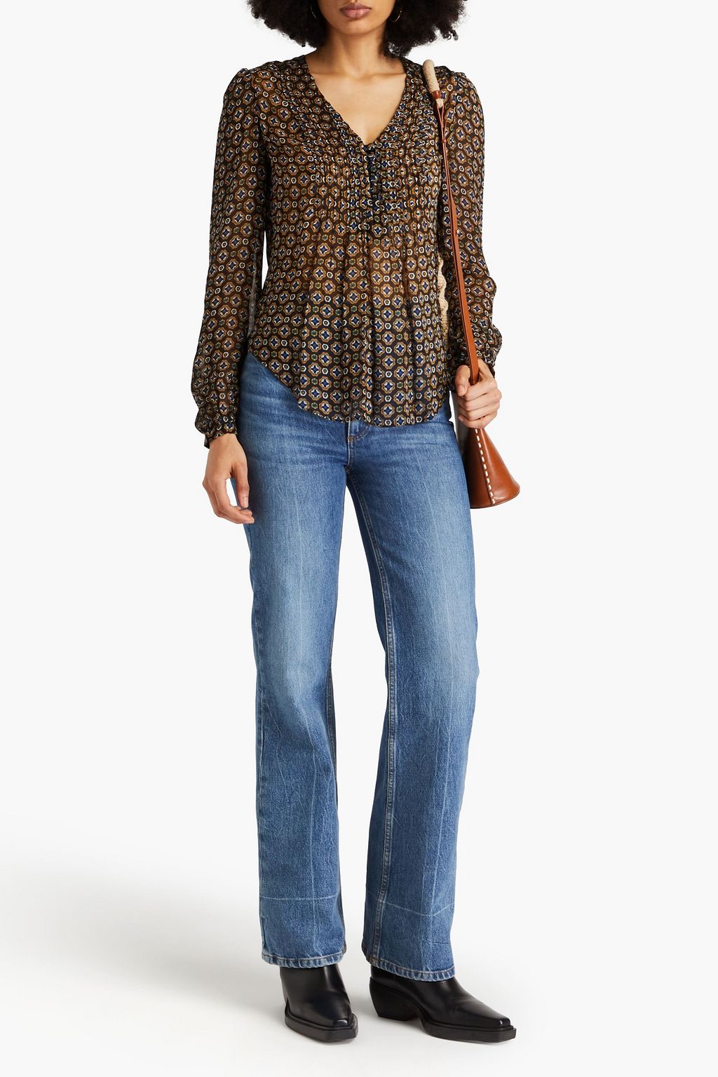 VERONICA BEARD Lowell pintucked printed georgette blouse