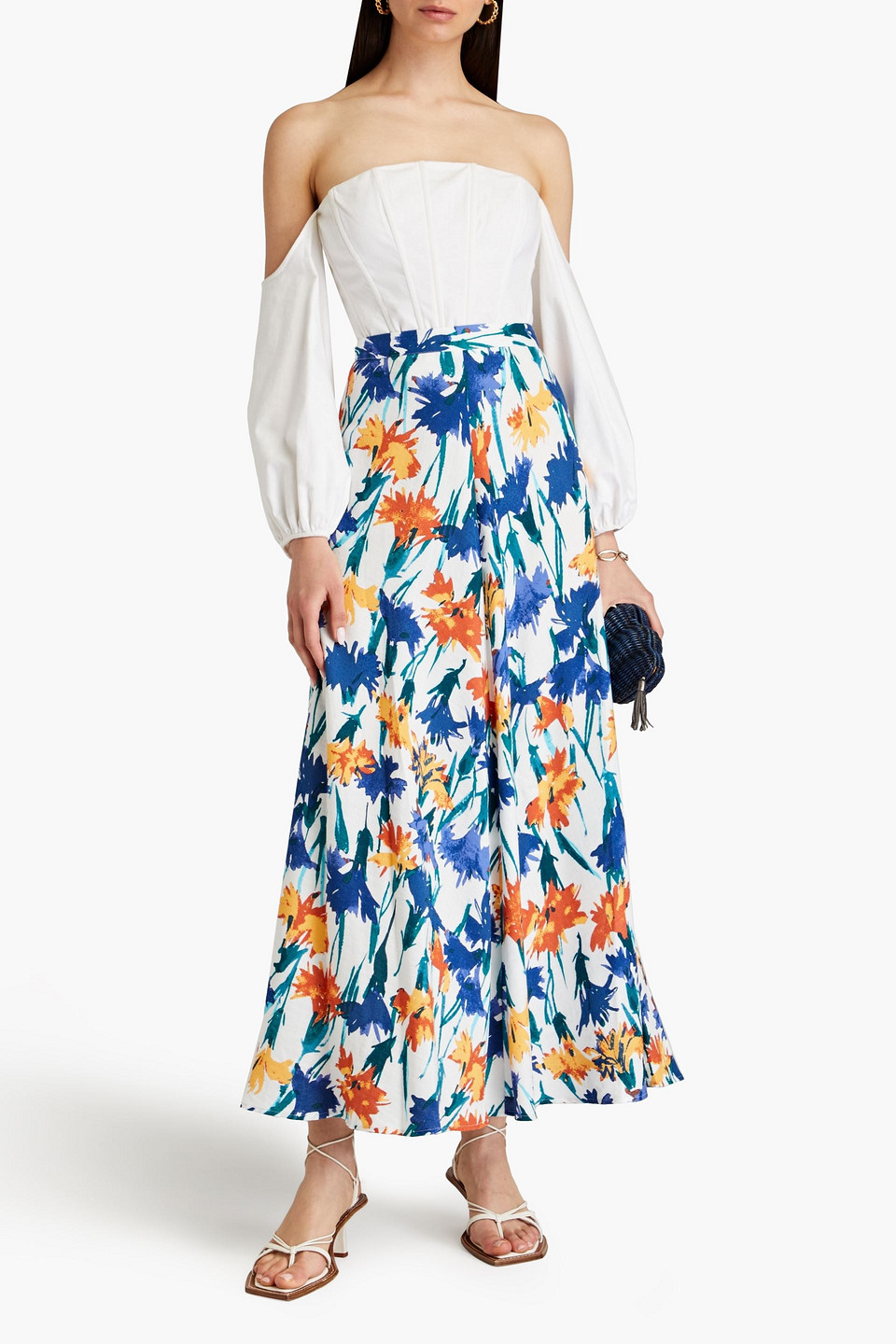 Shop Diane Von Furstenberg Florencia Floral-print Woven Maxi Skirt In White