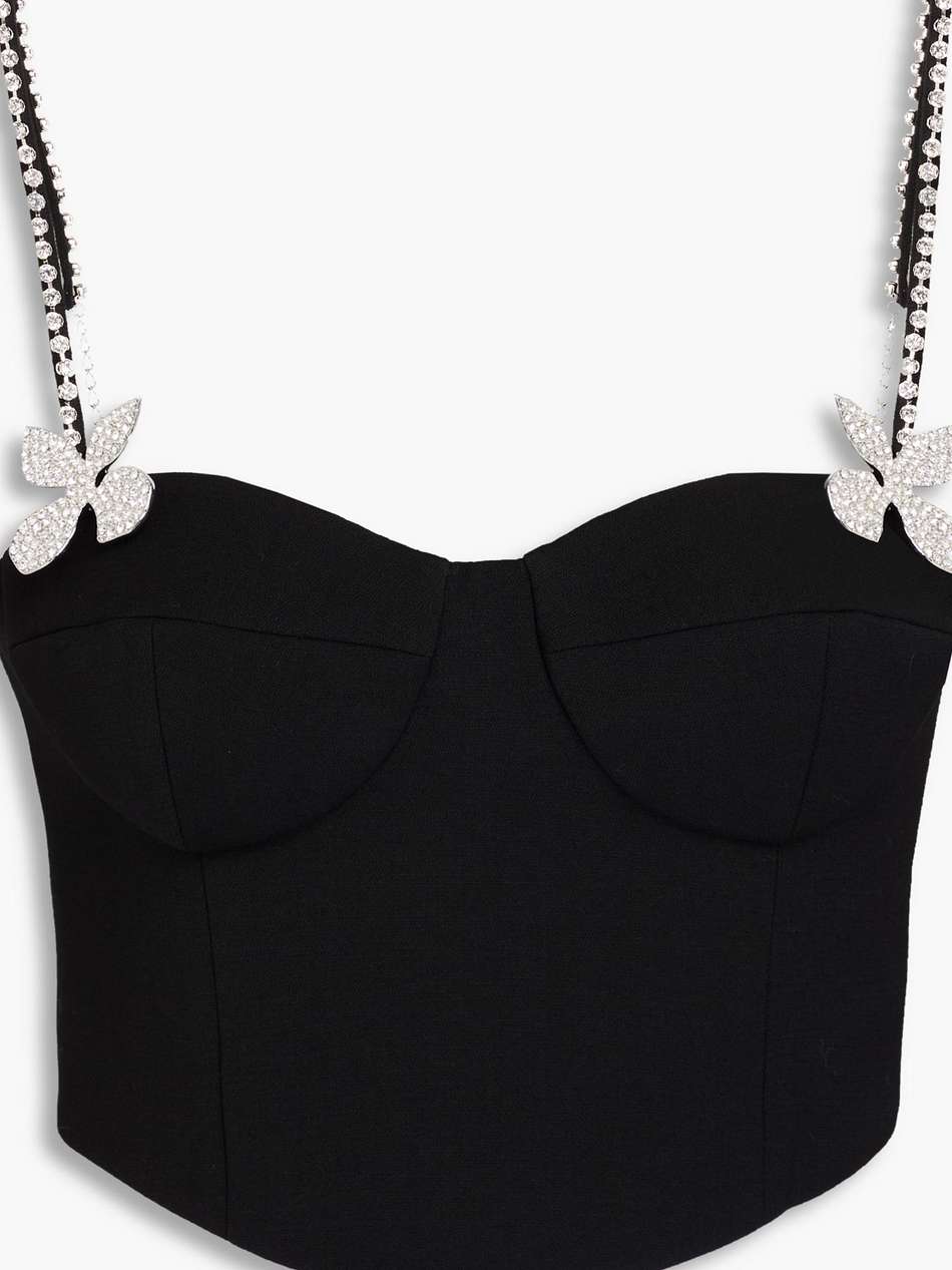 cropped crystal-embellished wool-blend crepe bustier top