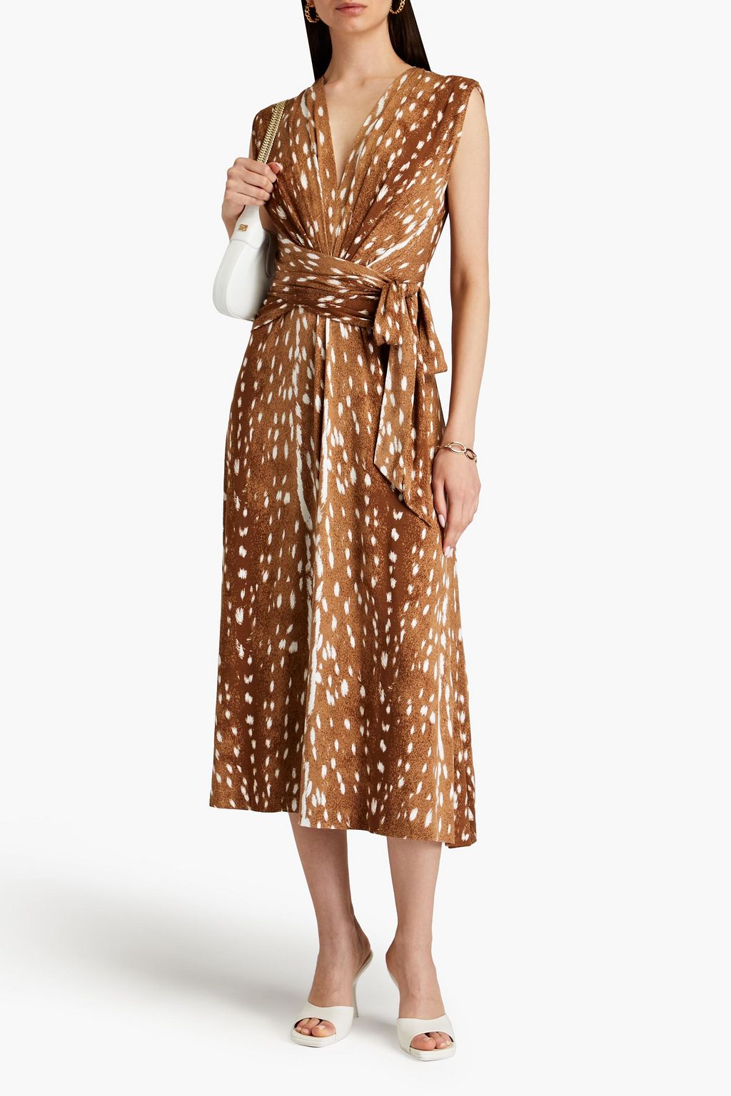 DIANE VON FURSTENBERG 프린트 저지 플리츠 미디 드레스