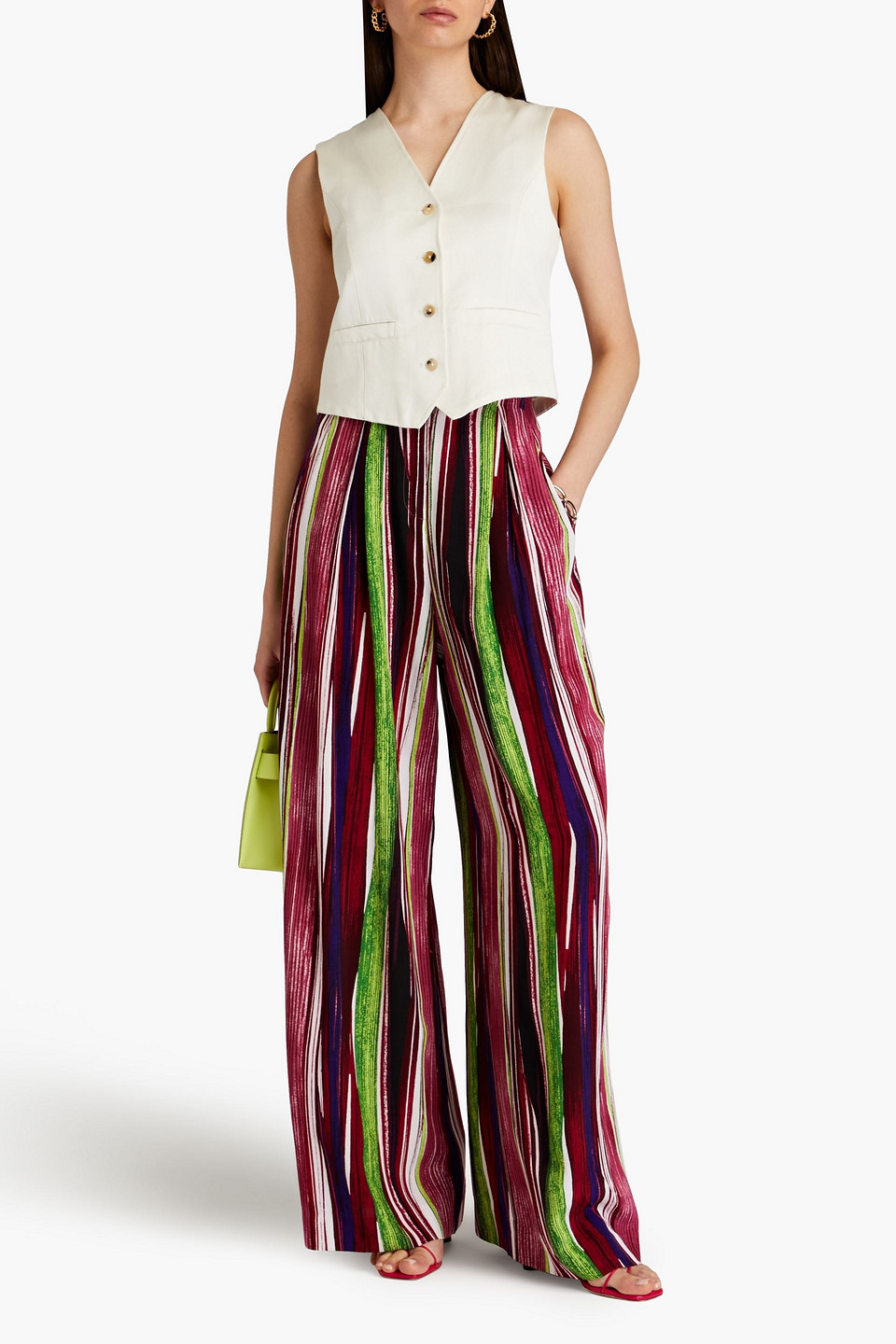 Diane Von Furstenberg - Bellini Hose Mit Weitem Bein Aus Webstoff Mit Falten Und Streifen - Lila - Us 2 