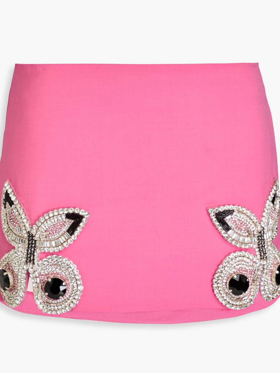 crystal-embellished wool-blend crepe mini skirt