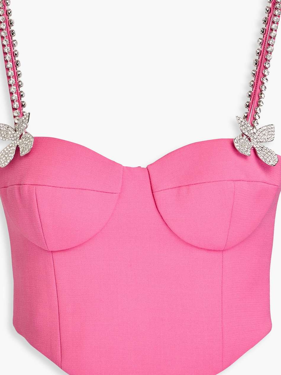 cropped crystal-embellished wool-blend crepe bustier top