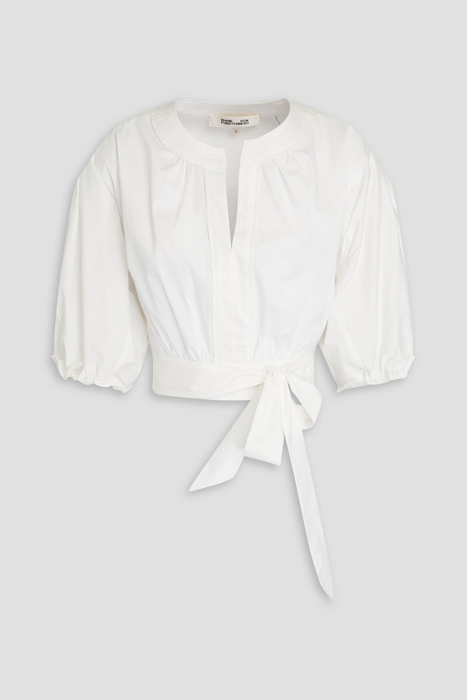 Diane Von Furstenberg Lucie Gathered Cotton-blend Poplin Top In Ivory