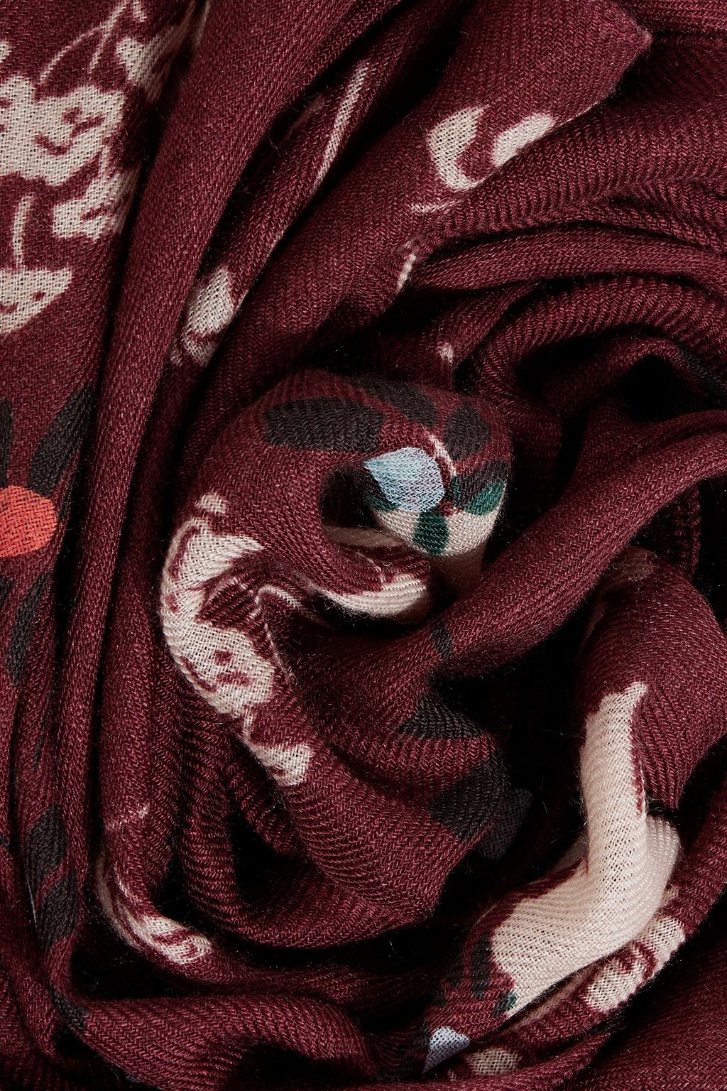 VALENTINO GARAVANI Lace-paneled floral-print cashmere and wool-blend twill scarf