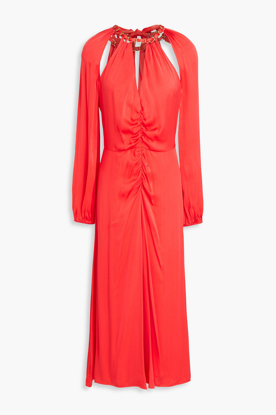Veronica Beard Fayla Cutout Silk-blend Satin Midi Dress In Papaya