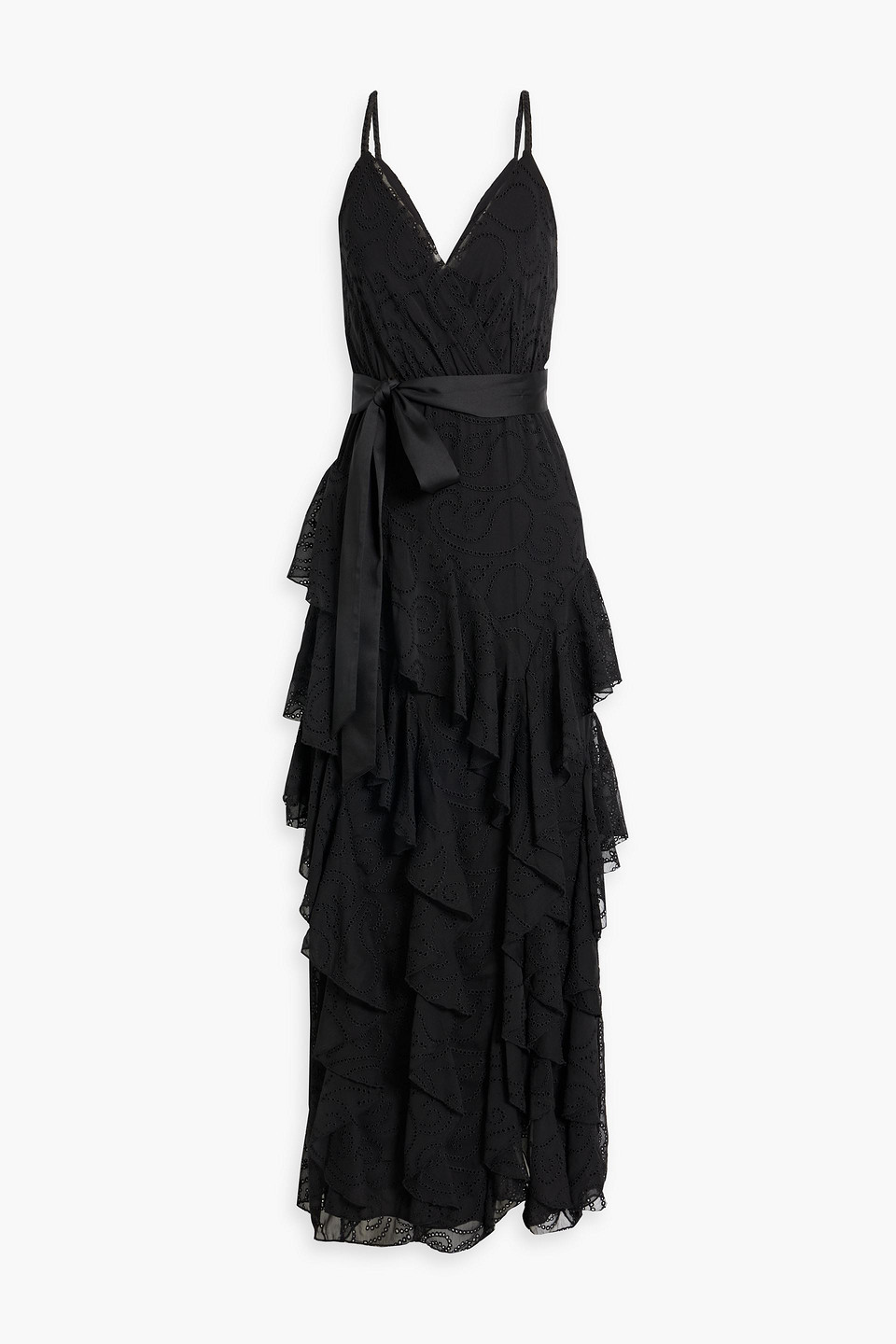 Alice And Olivia Emelia Ruffled Broderie Anglaise Maxi Dress In Black