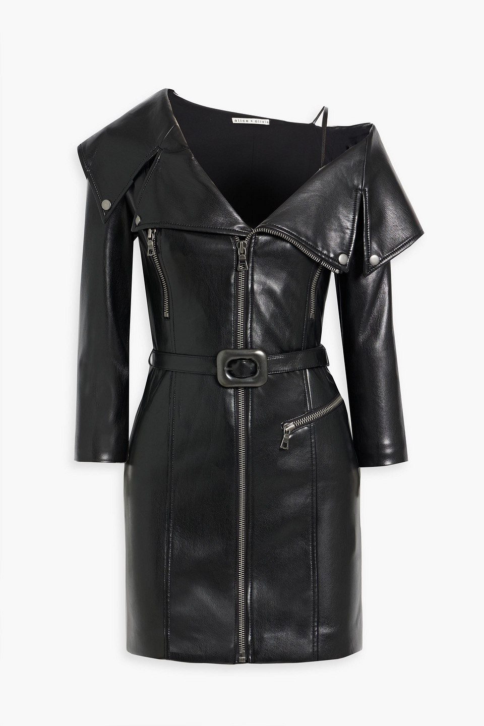 Alice And Olivia Miara Belted Faux Leather Mini Dress In Black