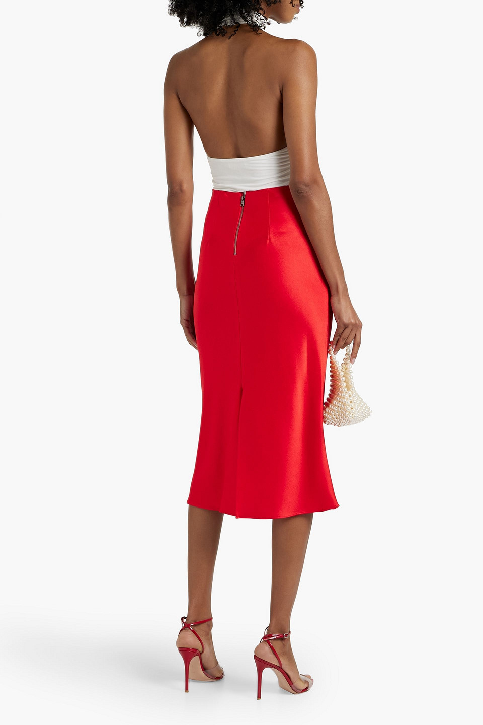 Alice And Olivia Maeve Satin-crepe Midi Skirt In Red