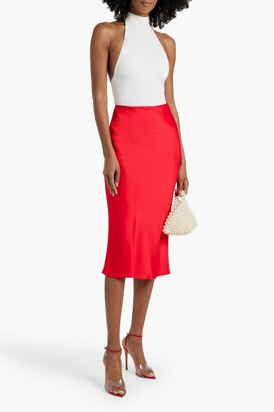 Alice And Olivia Maeve Satin-crepe Midi Skirt In Red