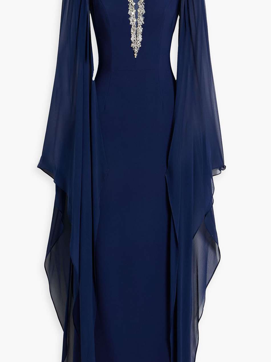 embellished draped silk-chiffon and crepe gown