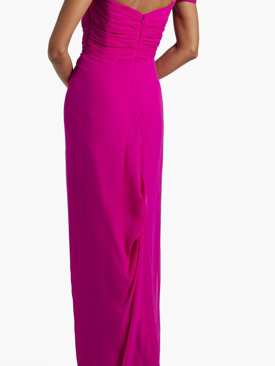 cold-shoulder draped silk-chiffon gown