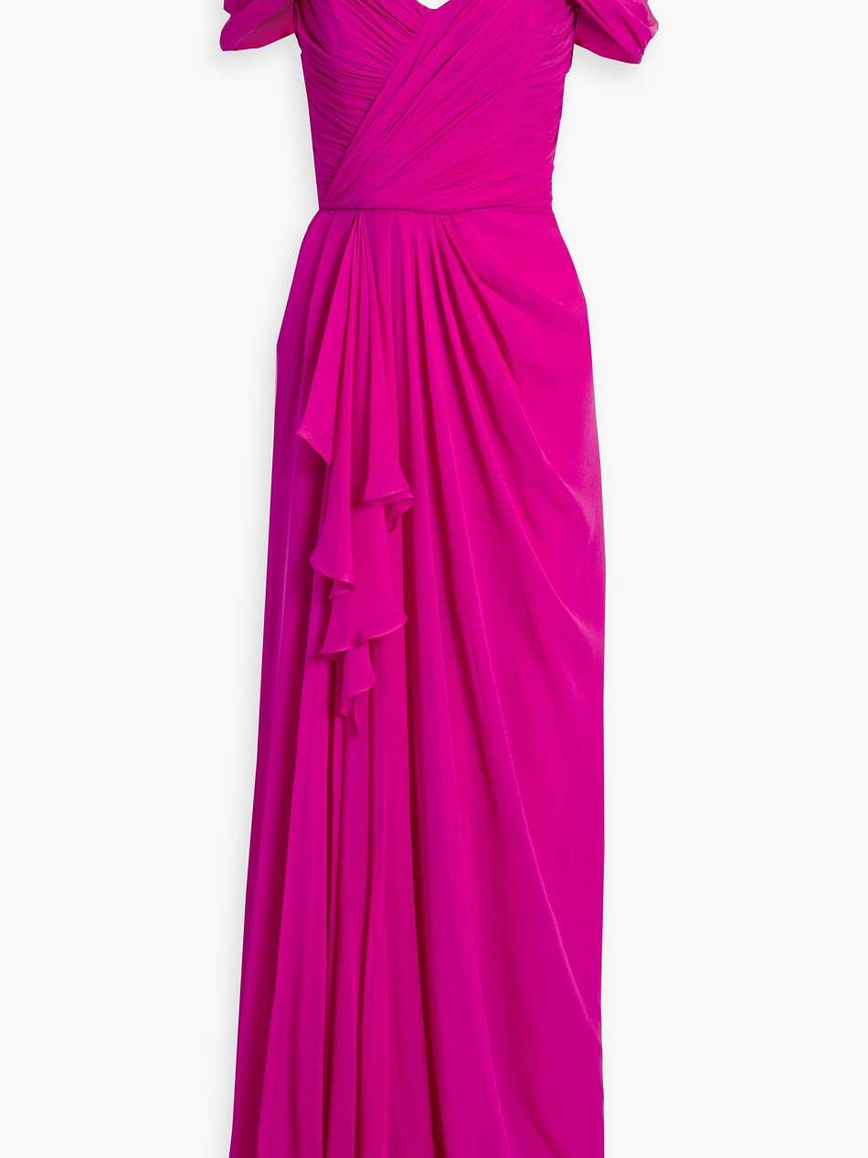 cold-shoulder draped silk-chiffon gown