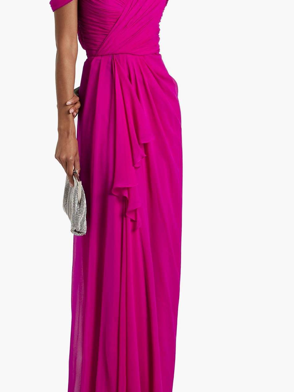 cold-shoulder draped silk-chiffon gown