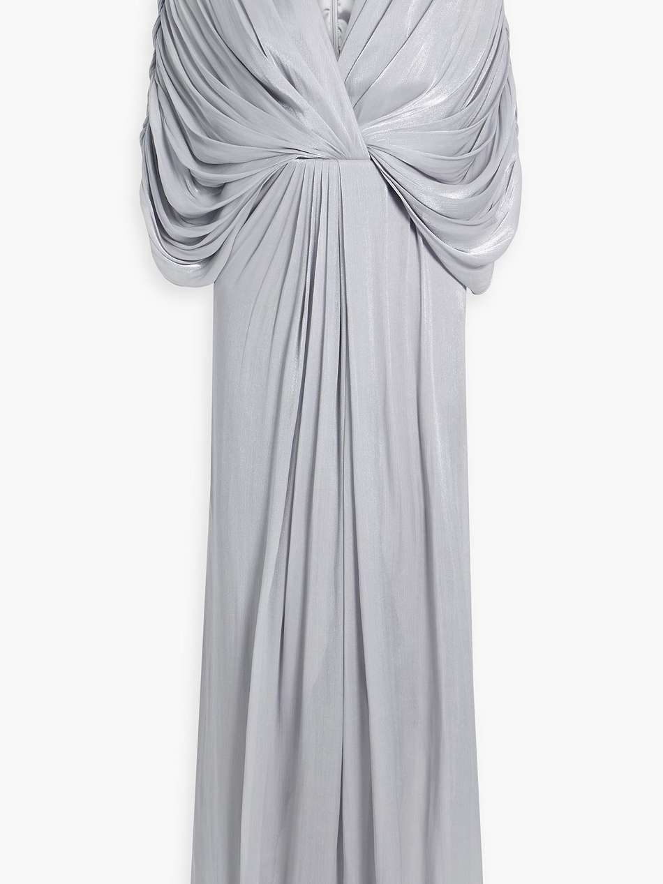 draped metallic georgette gown