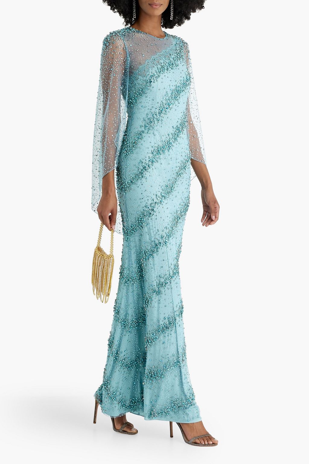 JENNY PACKHAM Roya cape-effect crystal-embellished tulle gown