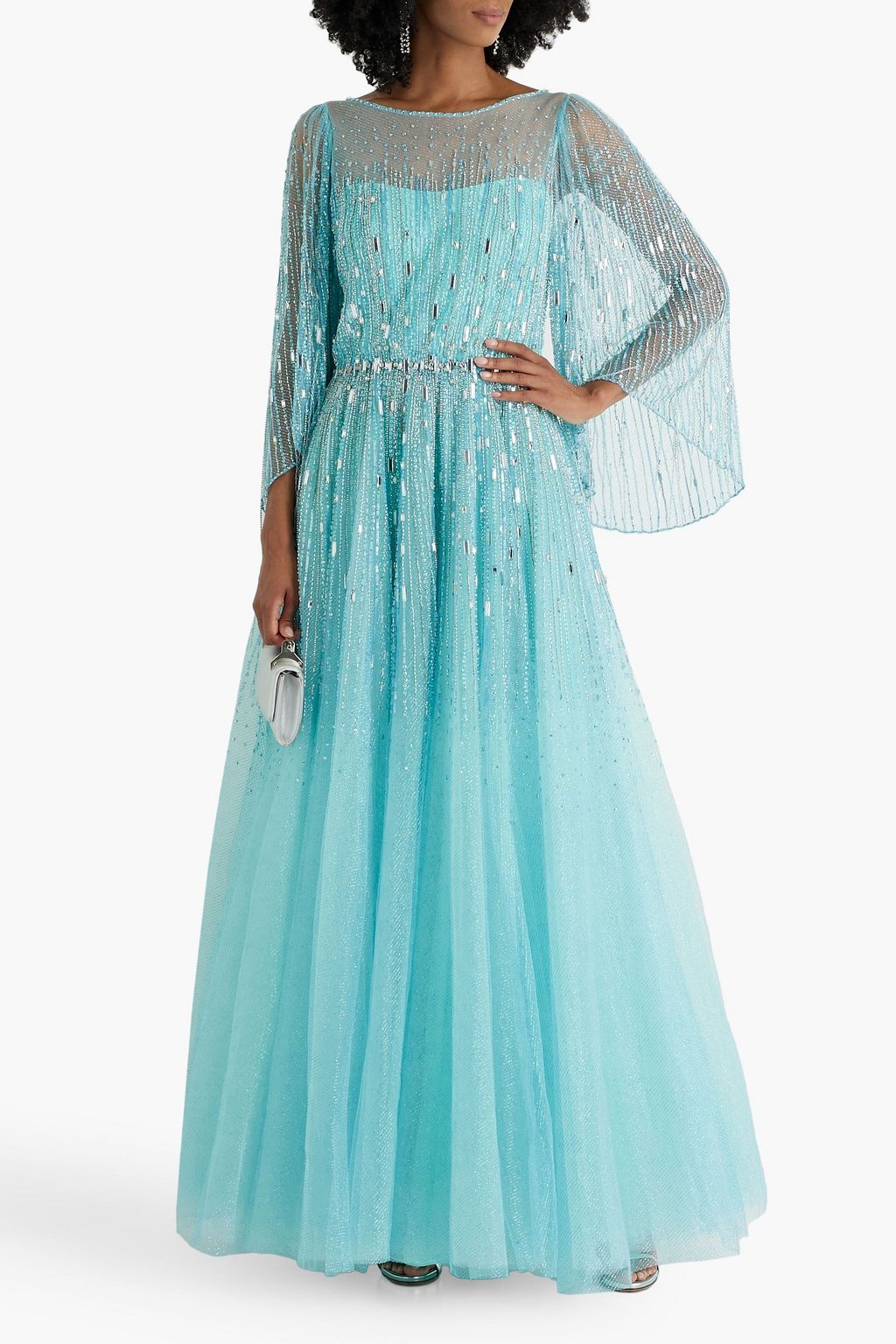 JENNY PACKHAM Hestia cape-effect embellished tulle gown