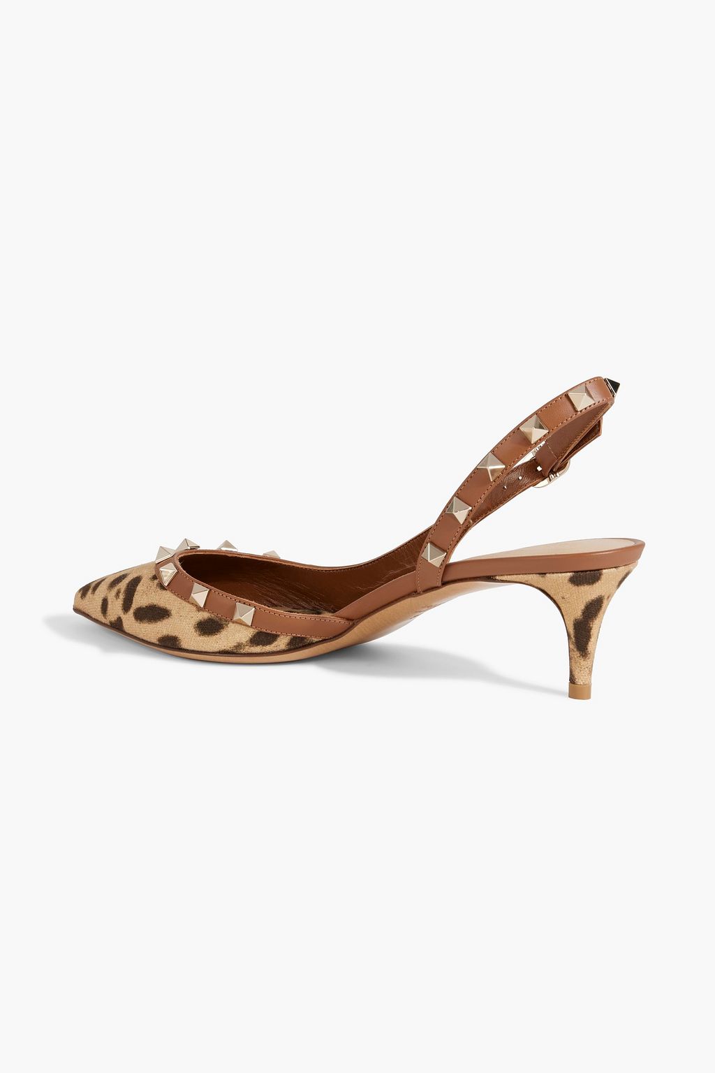 VALENTINO GARAVANI Rockstud leopard-print canvas slingback pumps