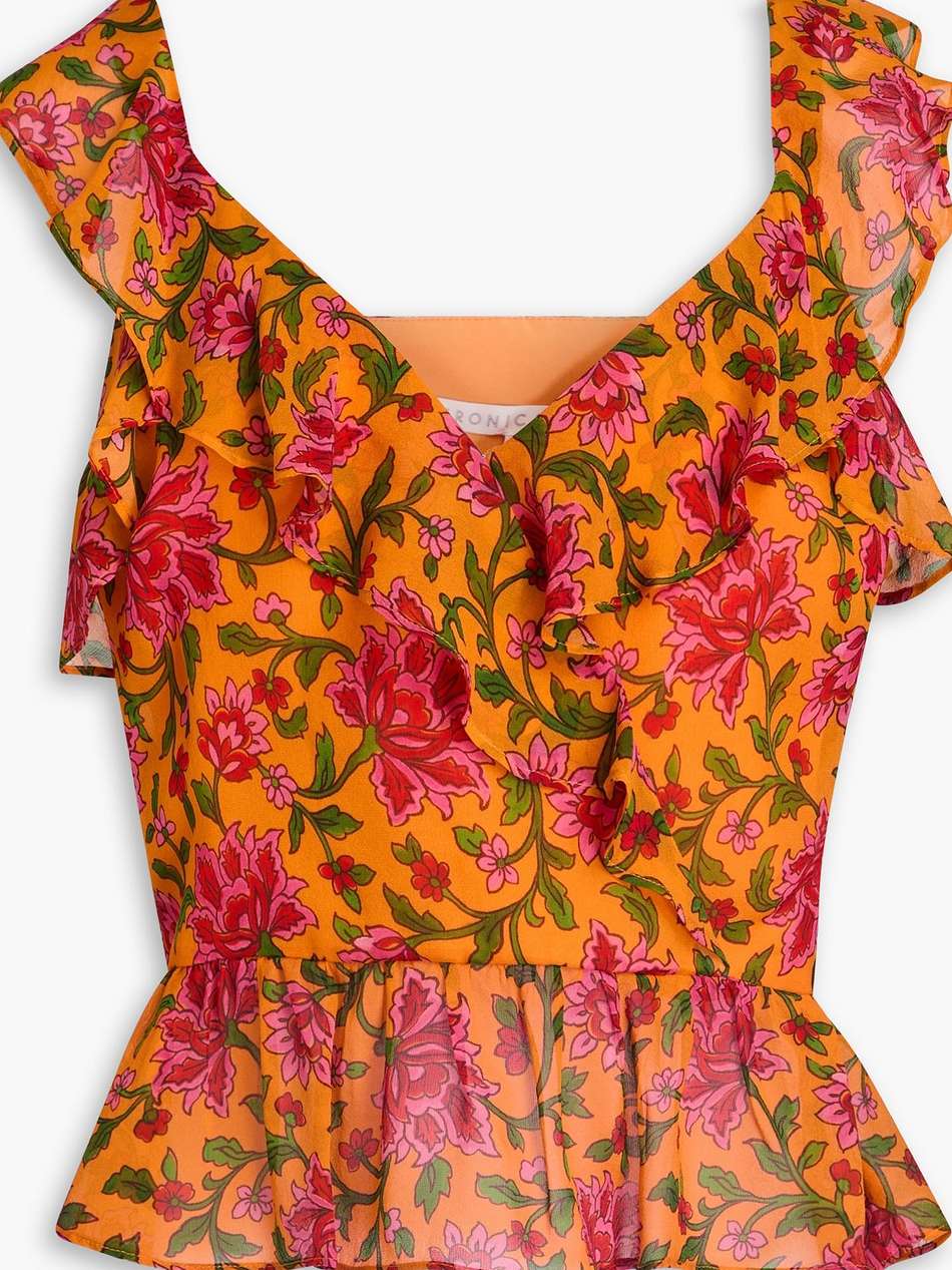 randa ruffled floral-print silk-crepe top