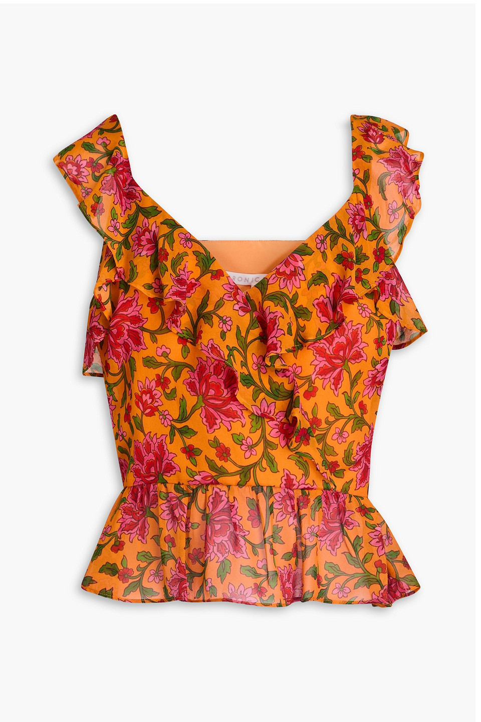 Veronica Beard Randa Floral-silk Top In Orange