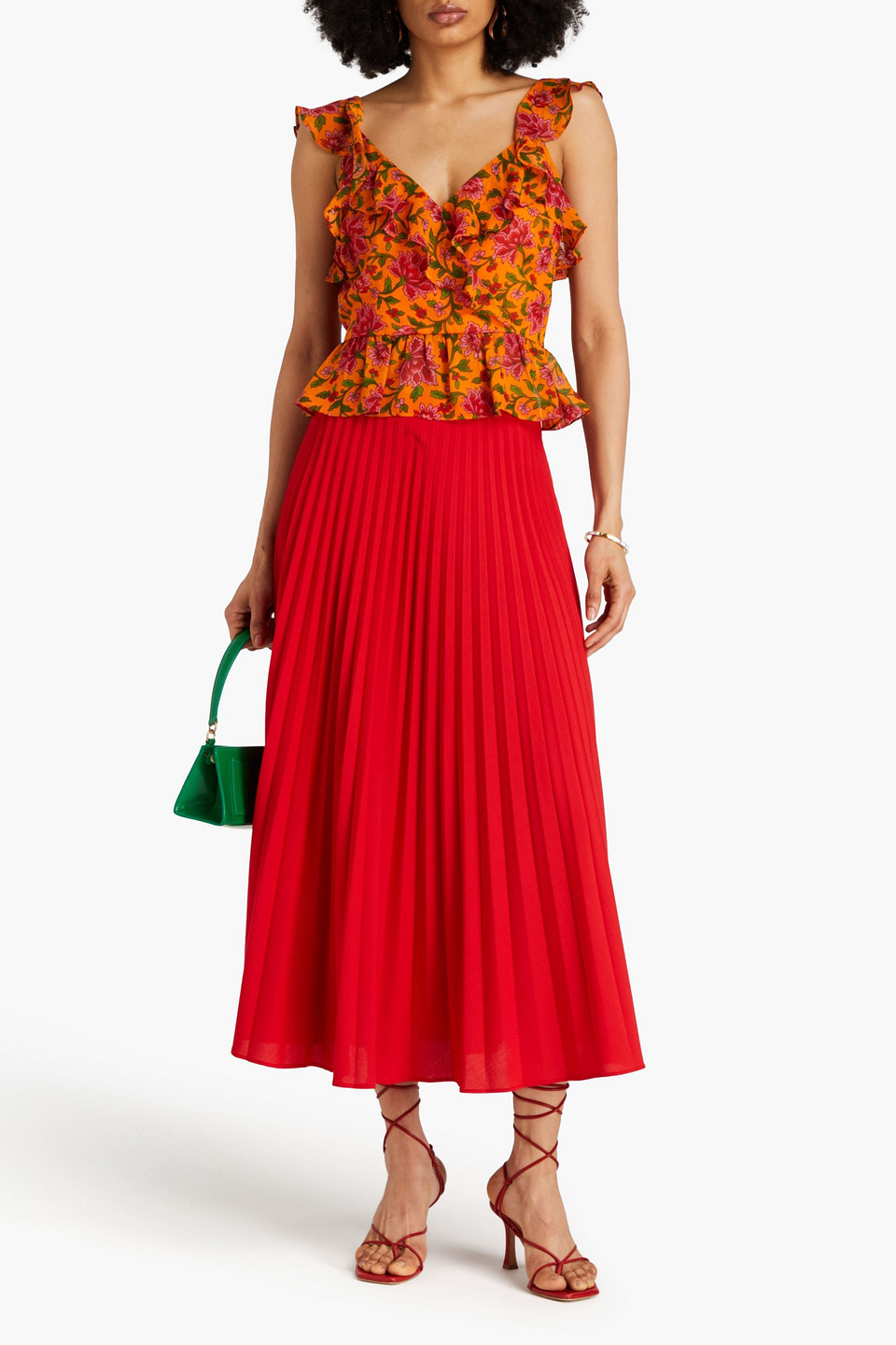 Veronica Beard Randa Floral-silk Top In Orange