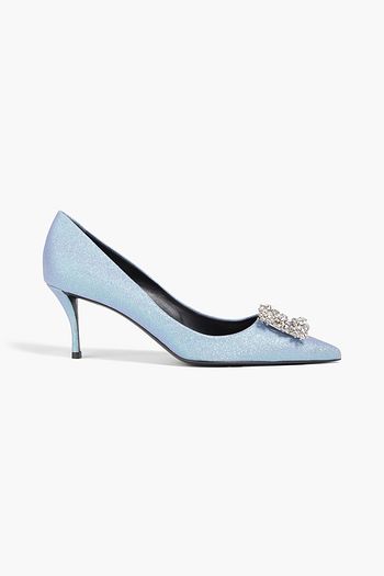 ROGER VIVIER حذاء بامب "فلاور ستراس" من الجلد الصناعي مزيّن بغليتر وإبزيم