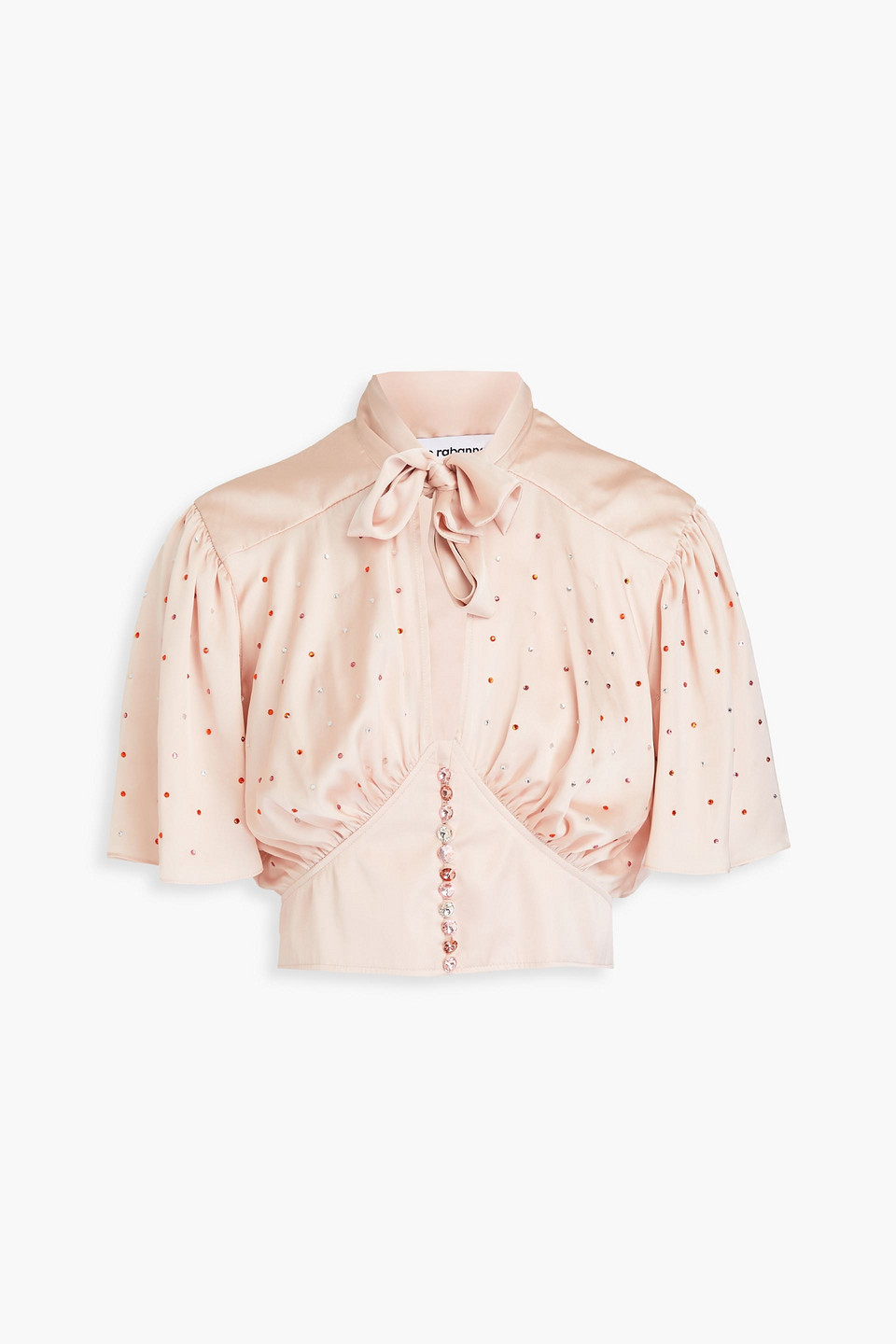 RABANNE - Cropped crystal-embellished satin top - Pink - FR 34
