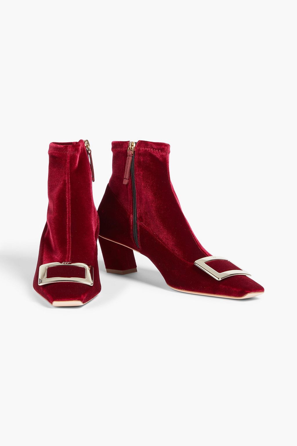 ROGER VIVIER بوت بطول الكاحل من المخمل مزين بإبزيم