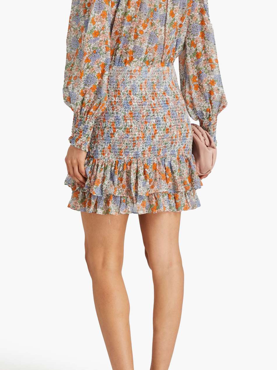 saera shirred floral-print silk-chiffon mini dress