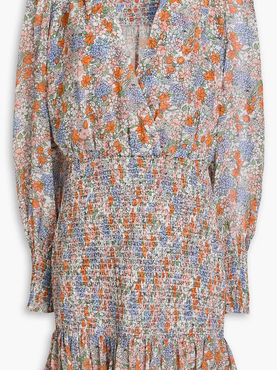 saera shirred floral-print silk-chiffon mini dress