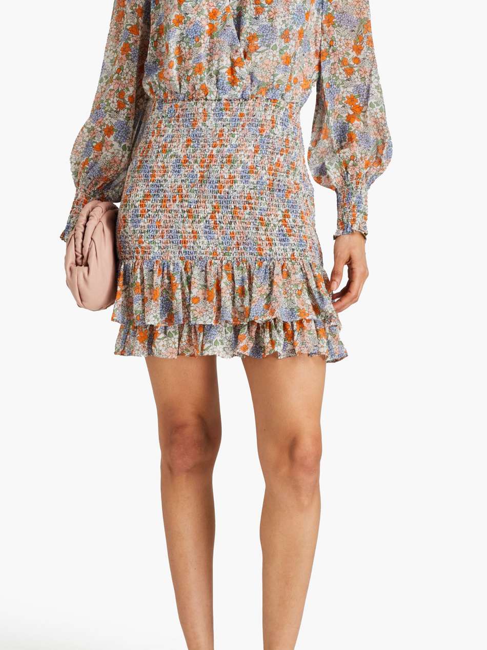 saera shirred floral-print silk-chiffon mini dress