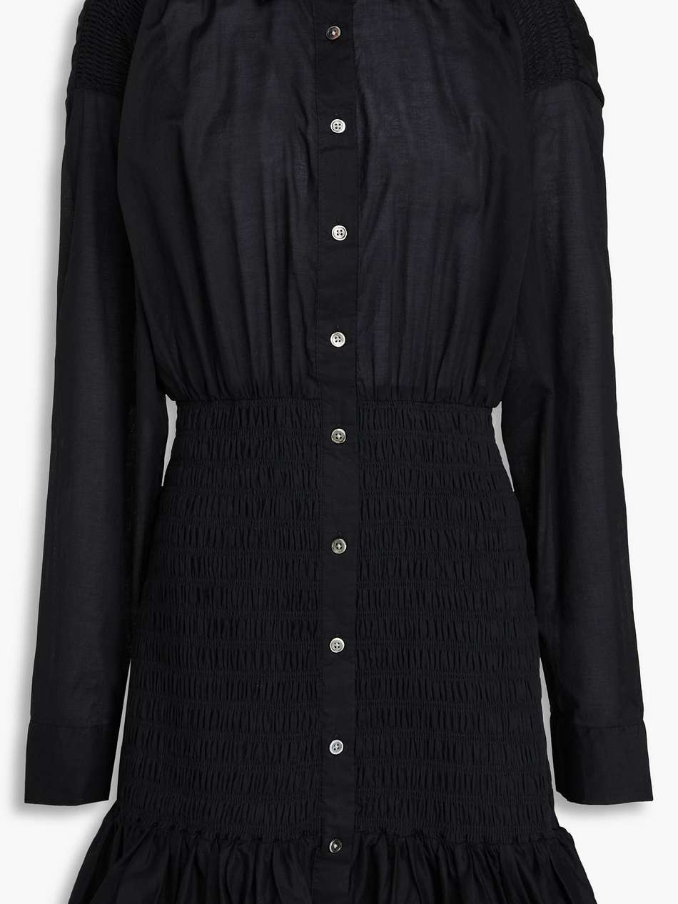 shirred cotton mini shirt dress