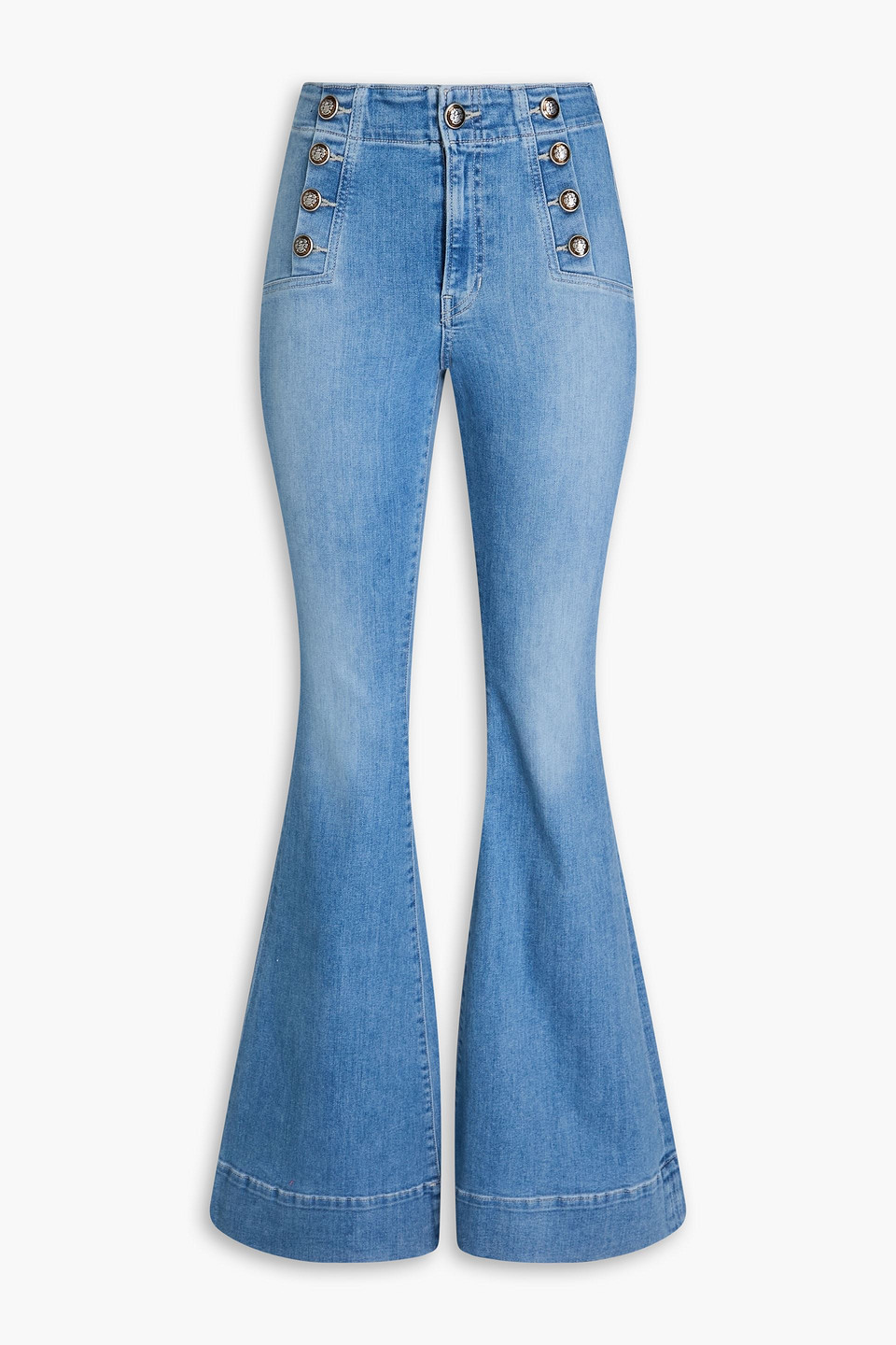 Veronica Beard Button-embellished High-rise Flared Jeans In Light Denim