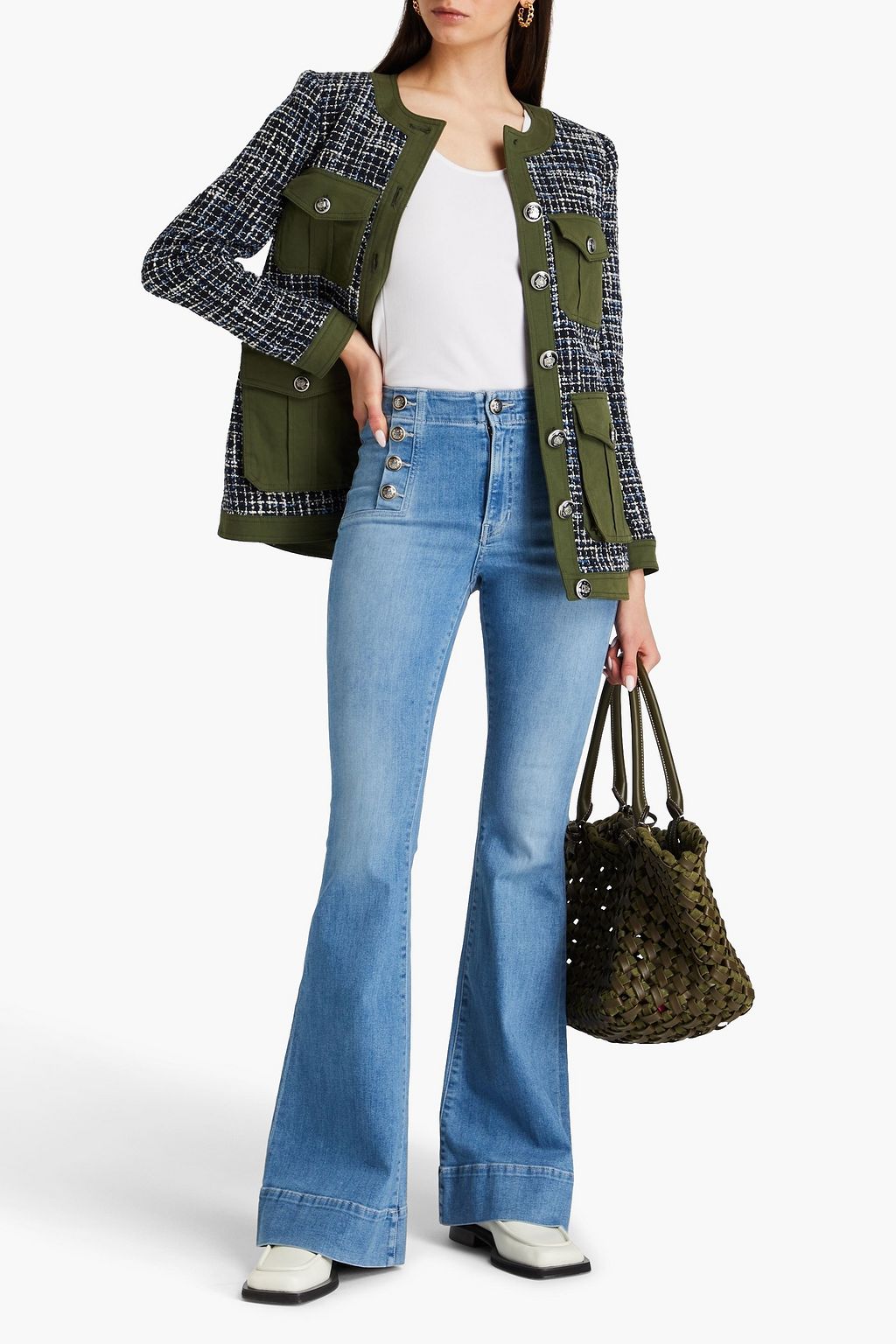VERONICA BEARD Sheridan button-embellished high-rise flared jeans