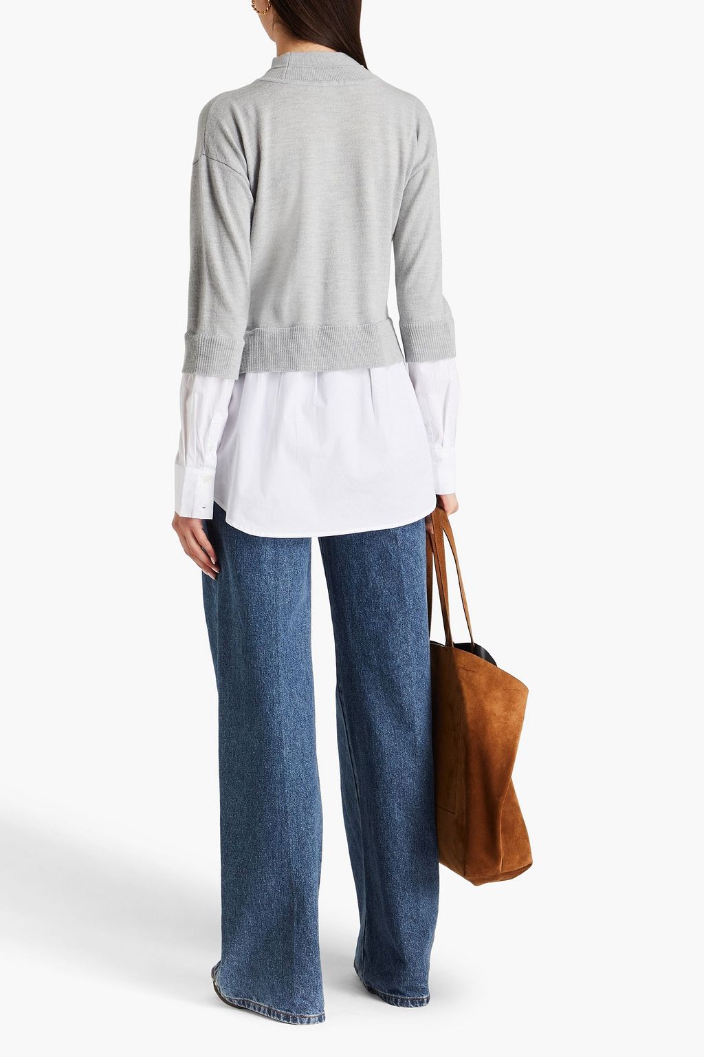 VERONICA BEARD Merino wool-paneled cotton-blend poplin sweater