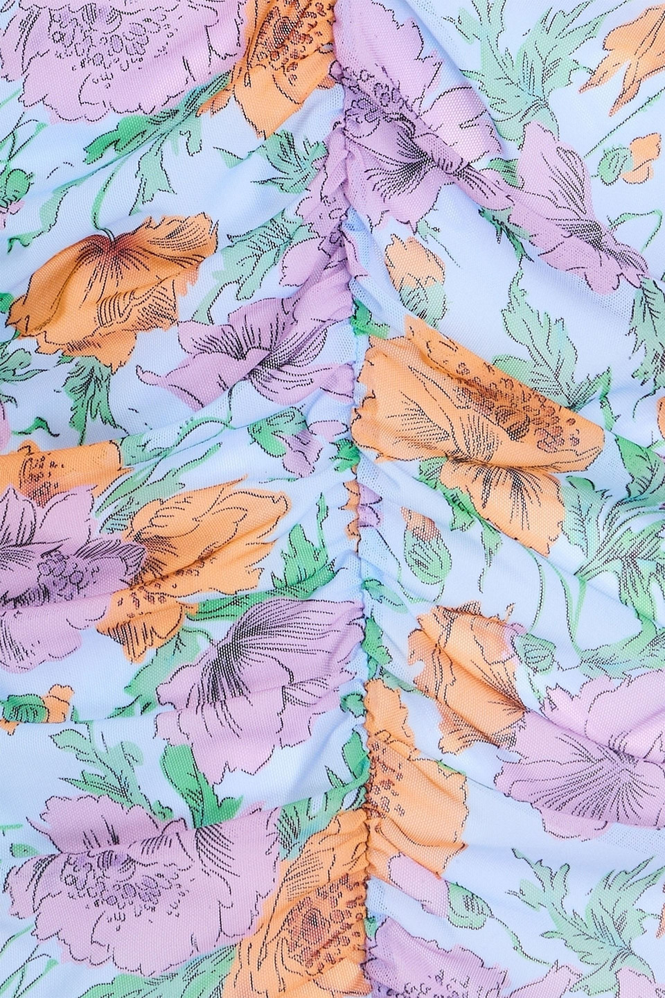 Veronica Beard Myrna Ruched Floral-print Tulle Top In Light Blue