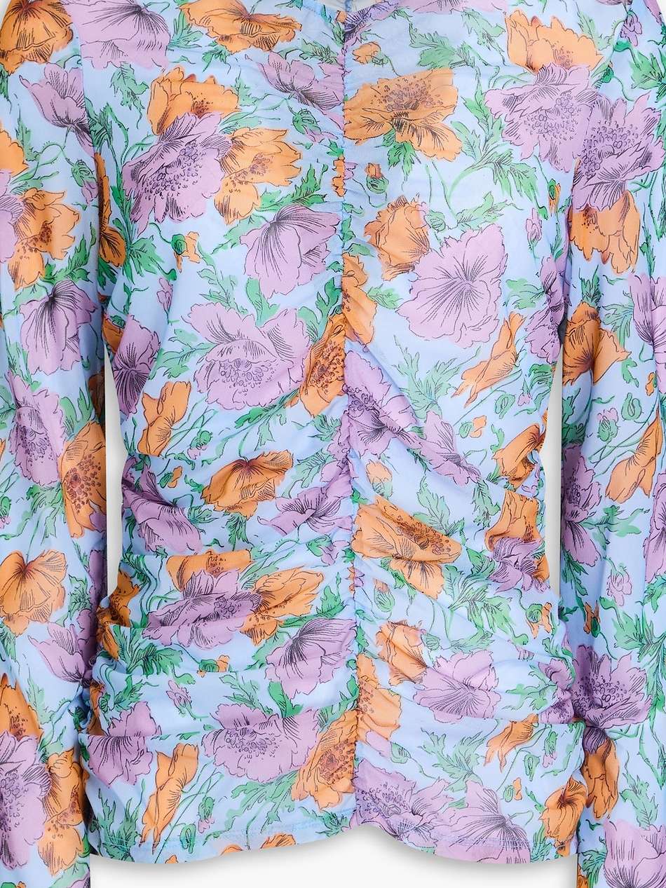 myrna ruched floral-print tulle top