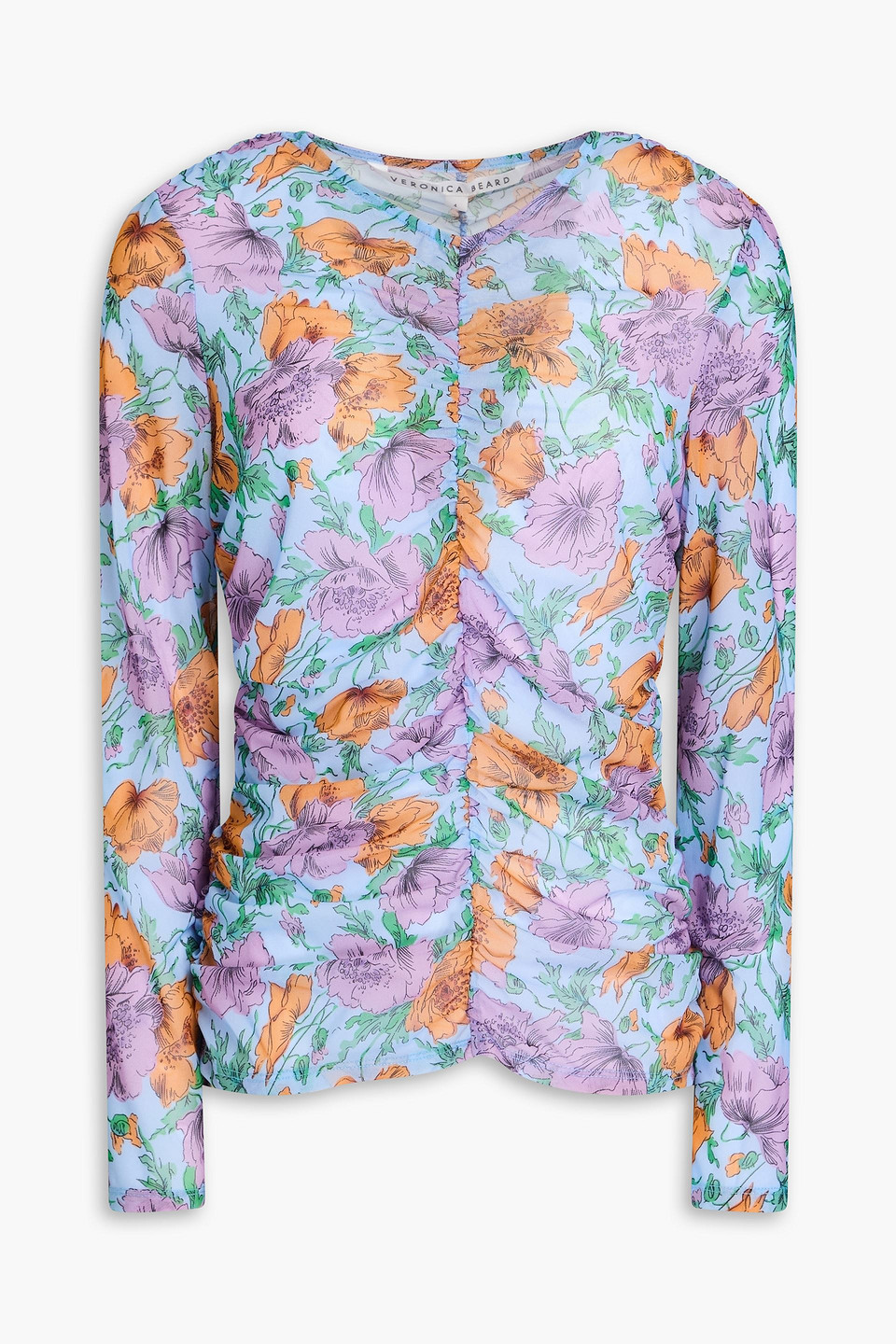 Myrna ruched floral-print tulle top