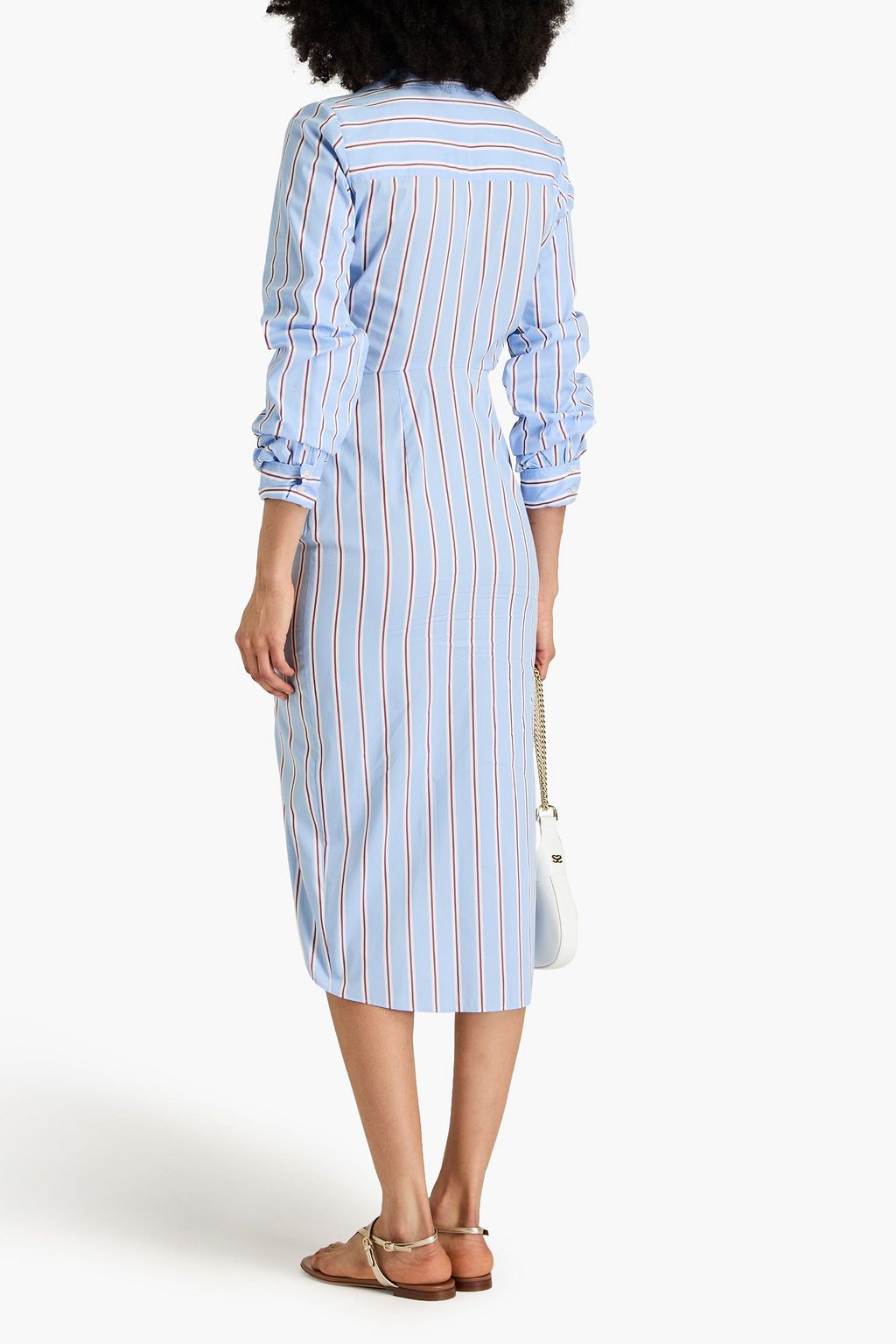 VERONICA BEARD Afton wrap-effect striped cotton-blend poplin midi shirt dress