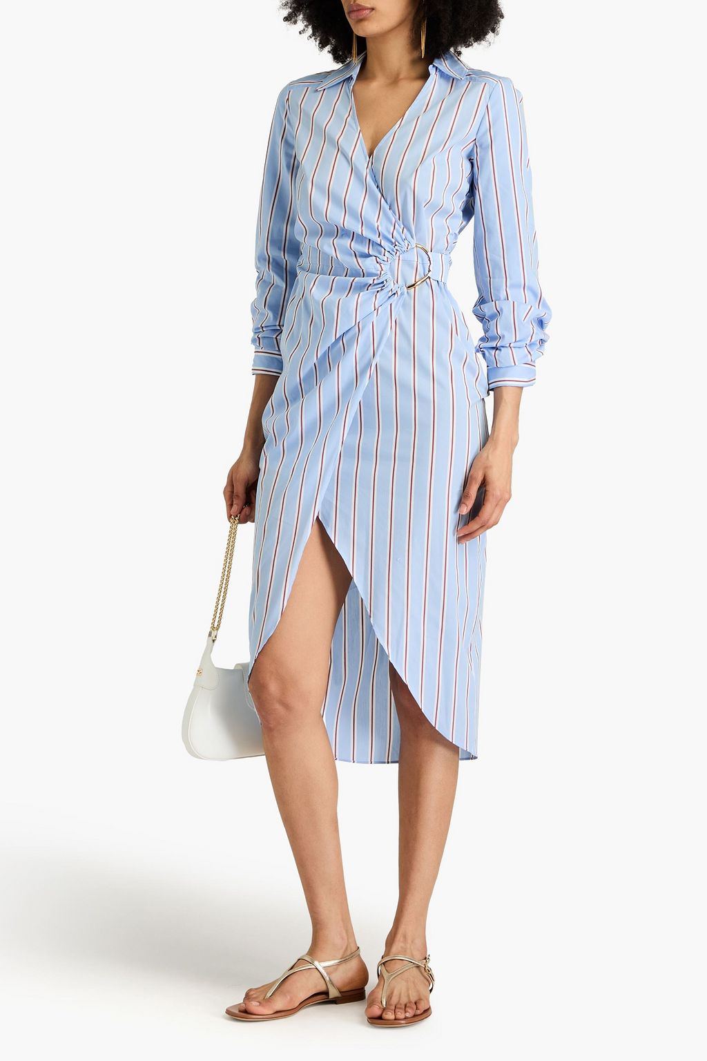 VERONICA BEARD Afton wrap-effect striped cotton-blend poplin midi shirt dress