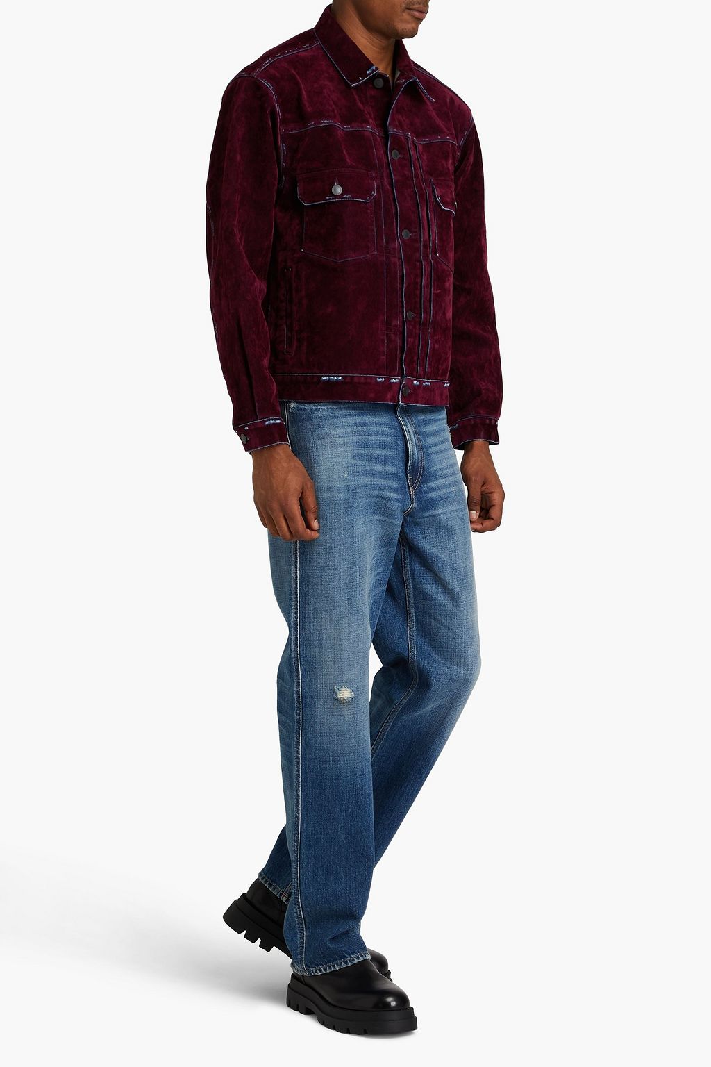 JOHN ELLIOTT Denim-trimmed velvet jacket
