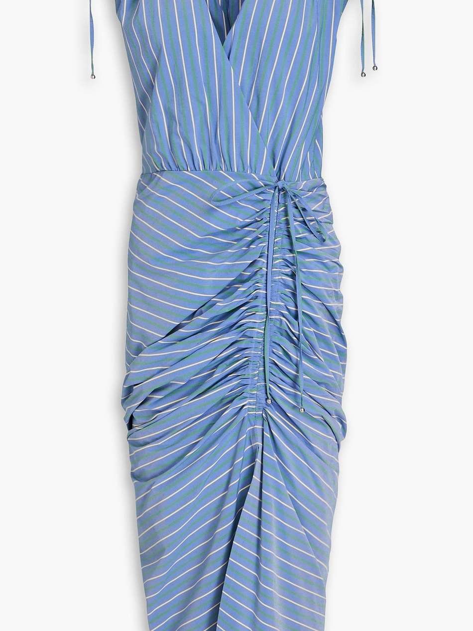 teagan ruched striped poplin midi dress