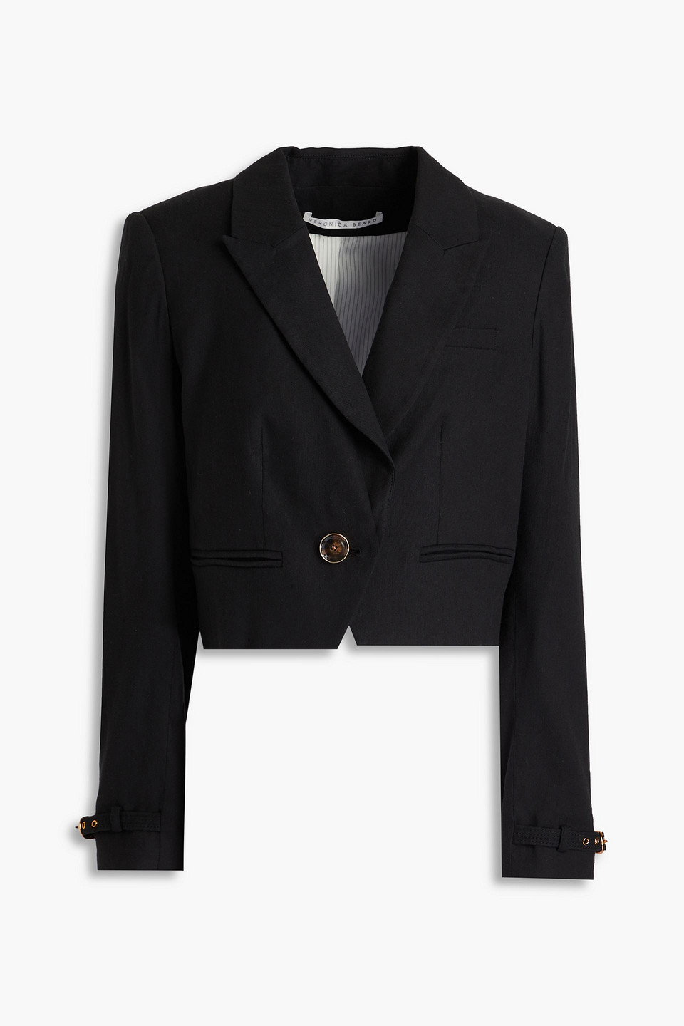 Veronica Beard Girard Cropped Linen-blend Blazer In Black