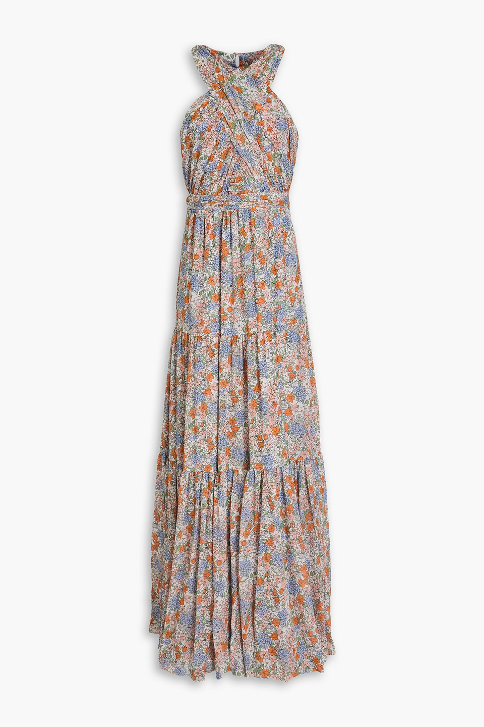 Veronica Beard Florencia Tiered Floral-print Silk Maxi Dress In Light Blue