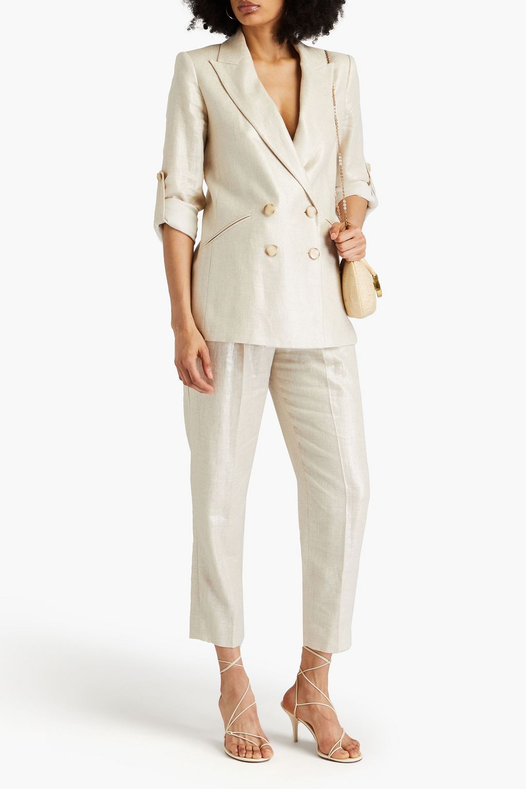VERONICA BEARD Parineti Dickey double-breasted metallic linen-blend blazer